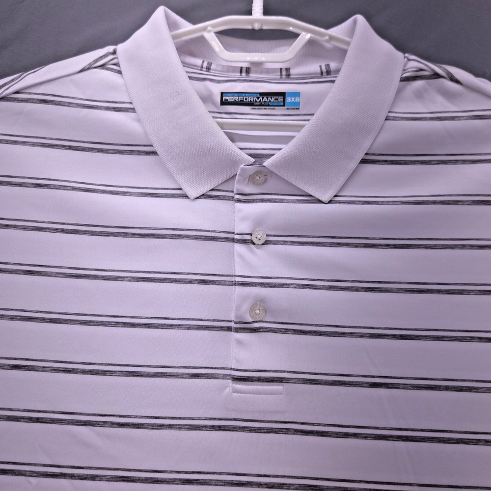 Roundtree & Yorke Men's 3XB White Gray Striped Golf Performance Polo Shirt